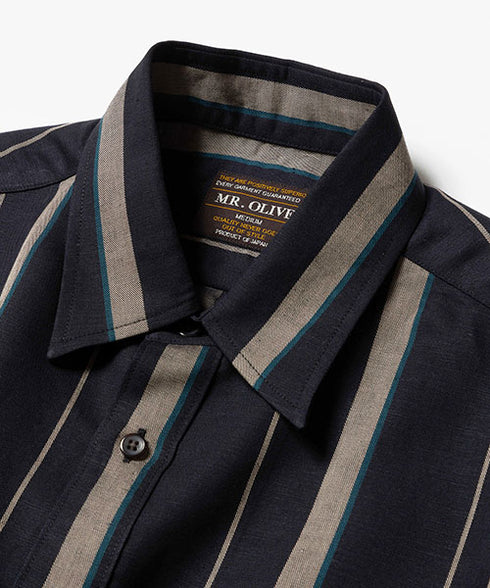 MR.OLIVE/LYOCELL LINEN BREND MULTI STRIPE / REGULAR COLLAR SHIRT ミスターオリーブ/リヨセルストライプ / レギュラーカラーシャツ